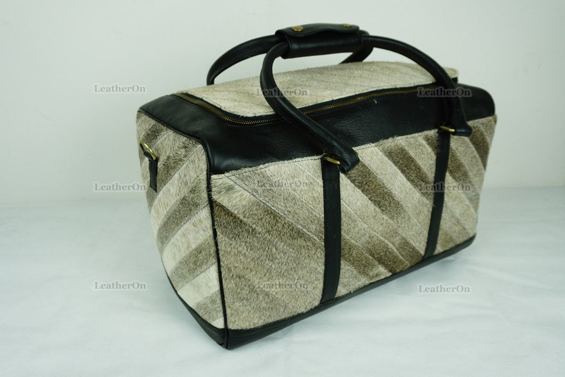 Large Duffel Bag!! Cowhide Patchwork Duffel Bag | Hair-On-Leather Travel Bag | Cow Skin Luggage Bag | Handmade Cowhide Duffel Bag | DB102