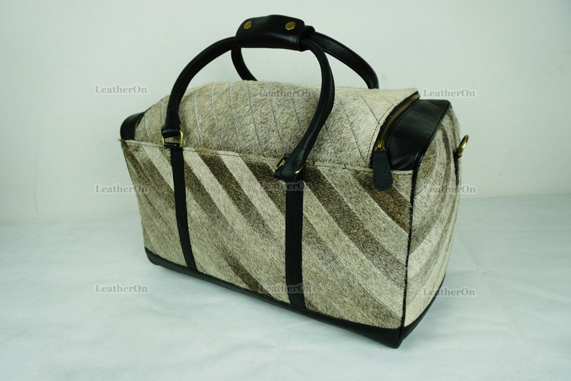Large Duffel Bag!! Cowhide Patchwork Duffel Bag | Hair-On-Leather Travel Bag | Cow Skin Luggage Bag | Handmade Cowhide Duffel Bag | DB102
