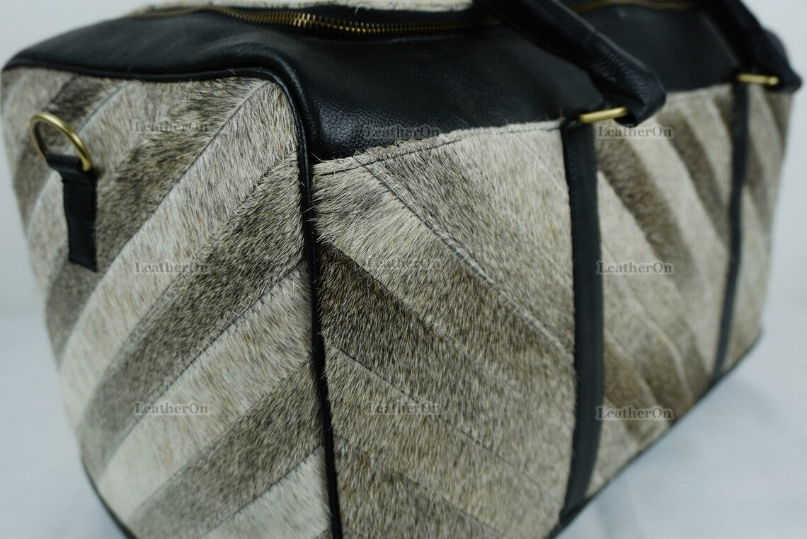 Large Duffel Bag!! Cowhide Patchwork Duffel Bag | Hair-On-Leather Travel Bag | Cow Skin Luggage Bag | Handmade Cowhide Duffel Bag | DB102