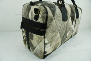 Cowhide Patchwork Duffel Bag | Natural Cowhide Duffel Bag | Hair-On-Leather Travel Bag | Cowhide Luggage Bag | Handmade Duffel Bag | DB91
