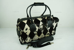 Cowhide Patchwork Duffel Bag | Natural Cowhide Duffel Bag | Hair-On-Leather Travel Bag | Cowhide Luggage Bag | Handmade Duffel Bag | DB92