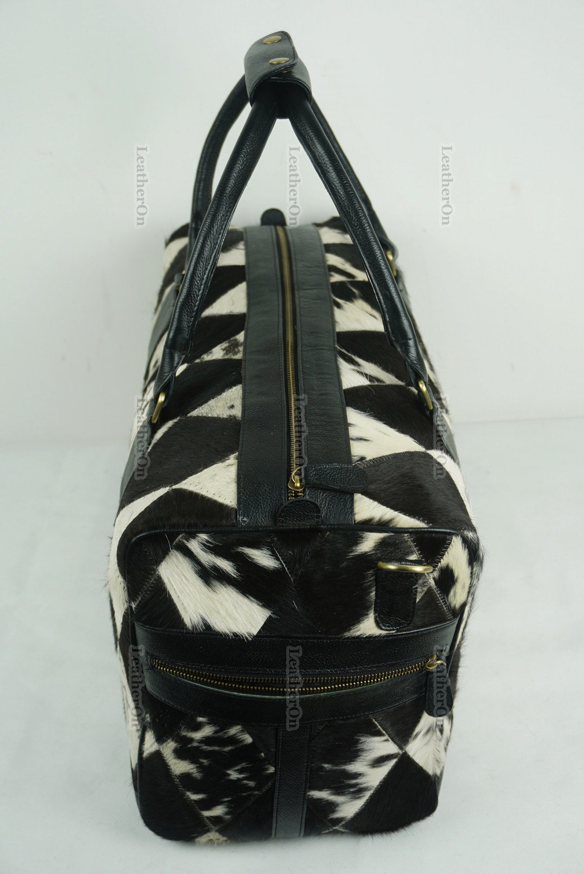Cowhide Patchwork Duffel Bag | Natural Cowhide Duffel Bag | Hair-On-Leather Travel Bag | Cowhide Luggage Bag | Handmade Duffel Bag | DB92
