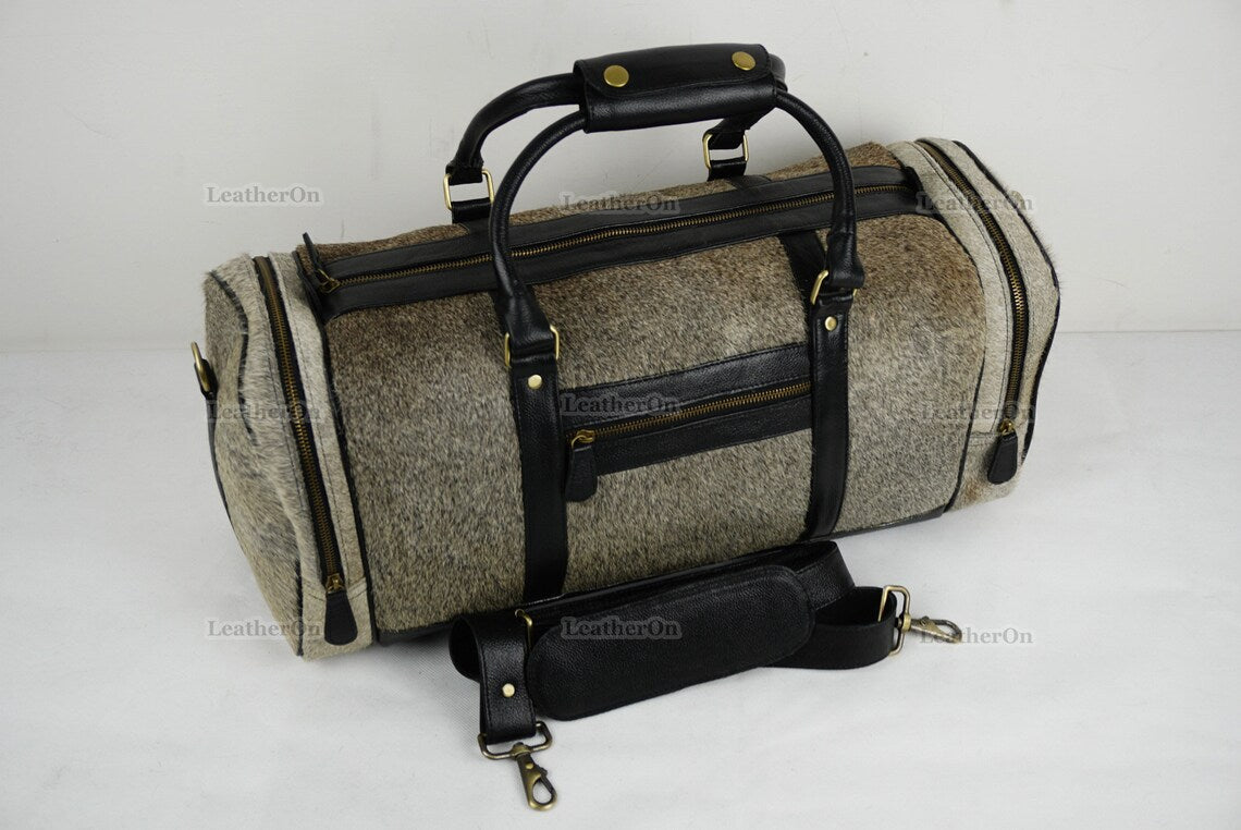 Cowhide Duffel Bag | Natural Cow Skin Duffel Bag | Hair-On-Leather Travel Bag | Cowhide Luggage Bag | Handmade Duffel Bag | DB111