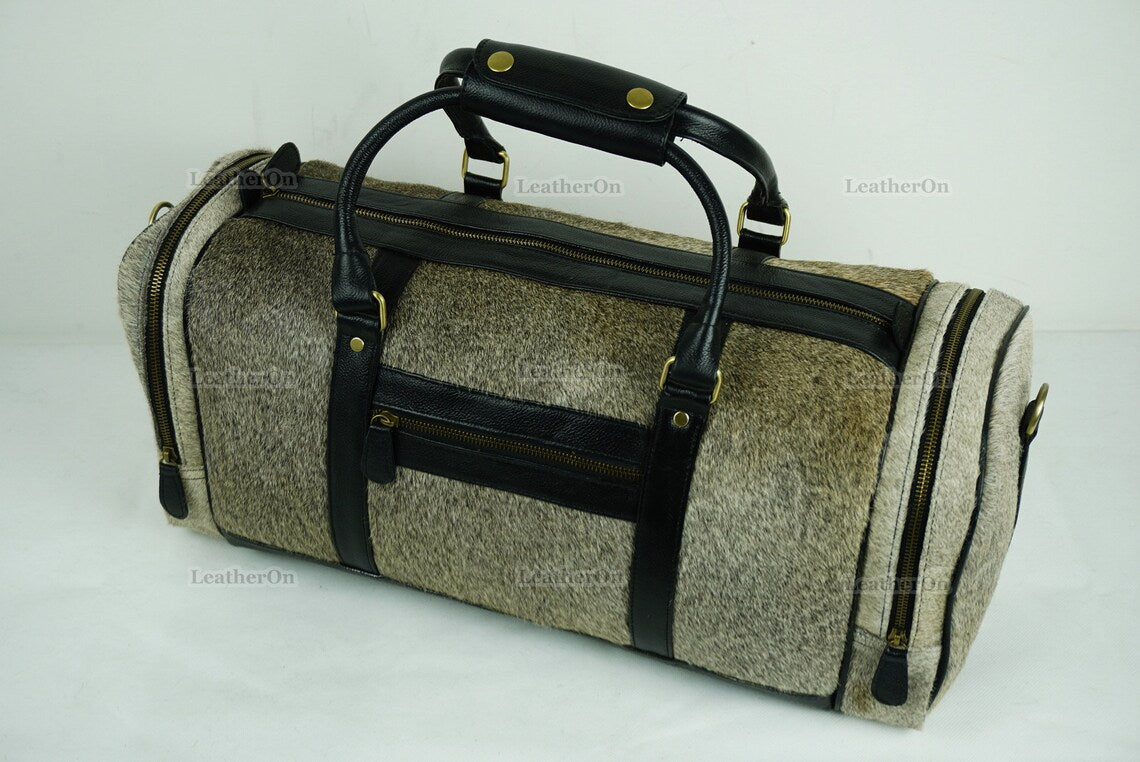 Cowhide Duffel Bag | Natural Cow Skin Duffel Bag | Hair-On-Leather Travel Bag | Cowhide Luggage Bag | Handmade Duffel Bag | DB111