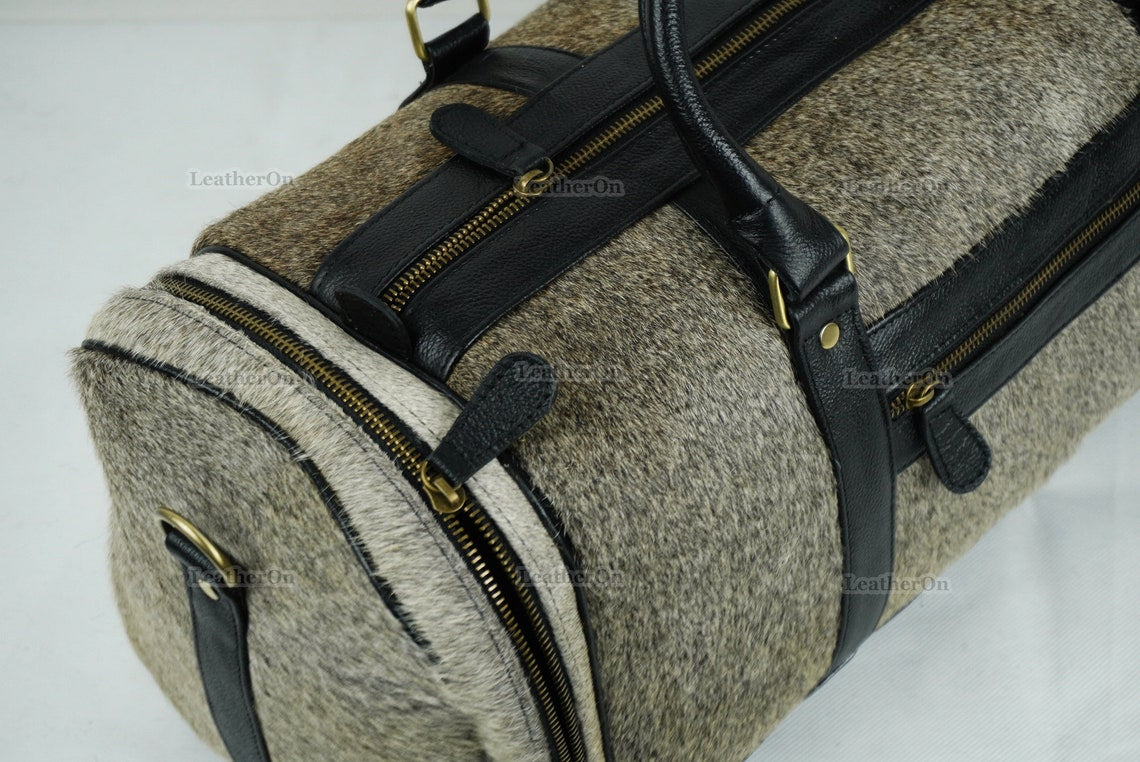 Cowhide Duffel Bag | Natural Cow Skin Duffel Bag | Hair-On-Leather Travel Bag | Cowhide Luggage Bag | Handmade Duffel Bag | DB111