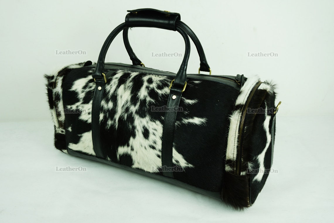 Cowhide Duffel Bag | Natural Cow Skin Duffel Bag | Hair-On-Leather Travel Bag | Cowhide Luggage Bag | Handmade Duffel Bag | DB112