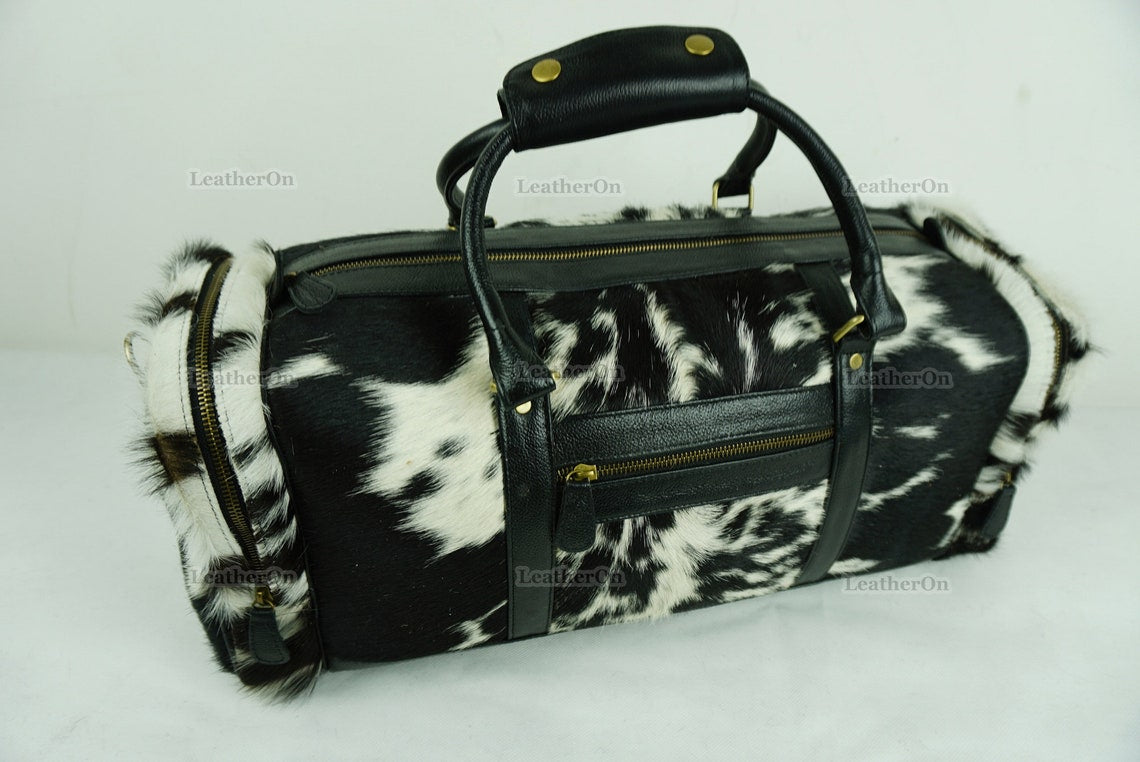 Cowhide Duffel Bag | Natural Cow Skin Duffel Bag | Hair-On-Leather Travel Bag | Cowhide Luggage Bag | Handmade Duffel Bag | DB112