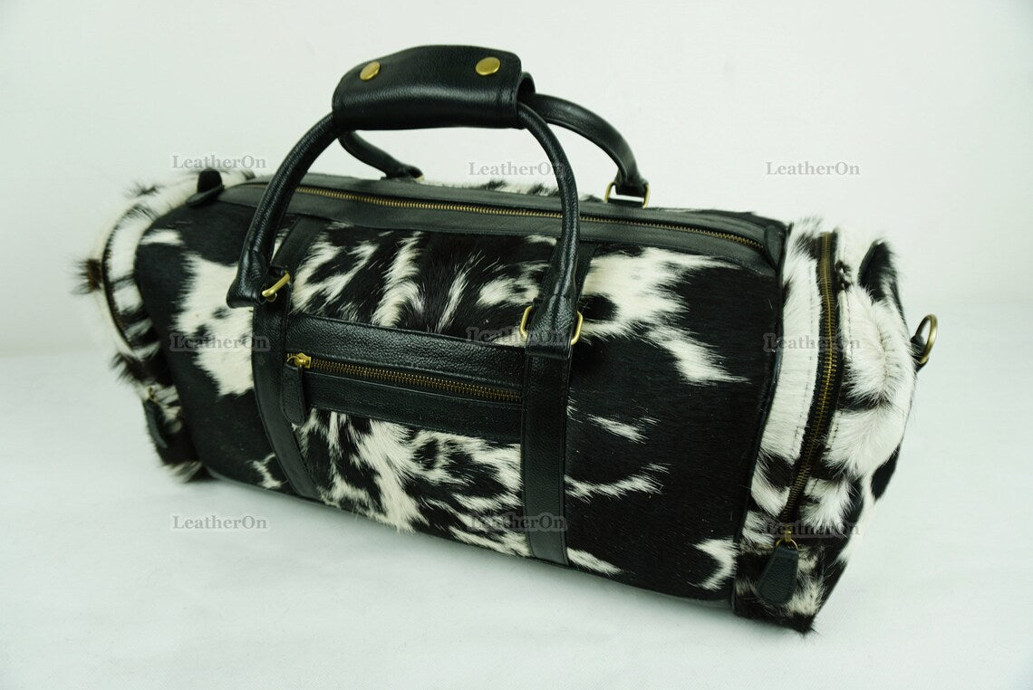 Cowhide Duffel Bag | Natural Cow Skin Duffel Bag | Hair-On-Leather Travel Bag | Cowhide Luggage Bag | Handmade Duffel Bag | DB112