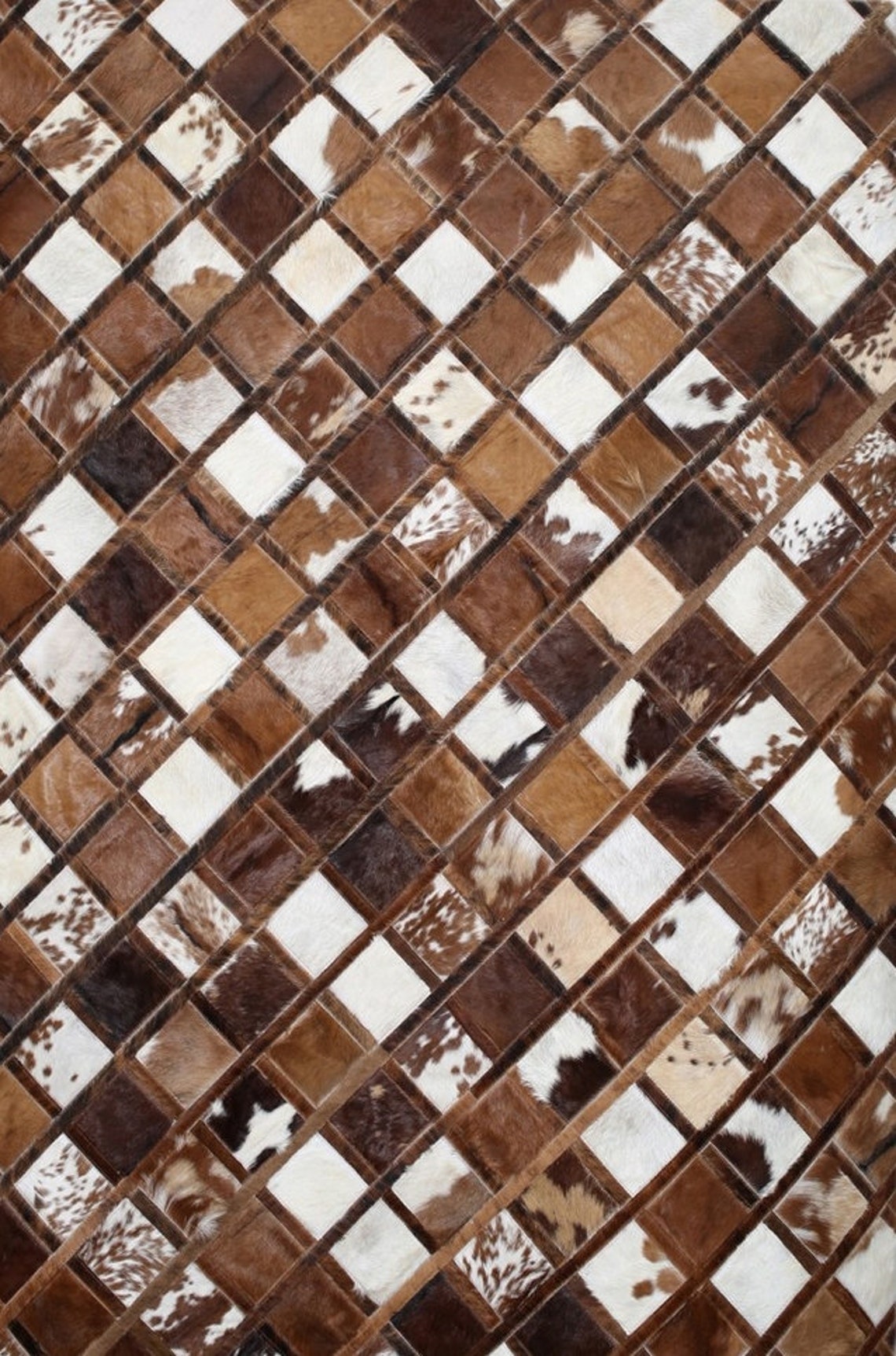 HANDMADE 100% Natural COWHIDE RUG | Patchwork Cowhide Area Rug | Real Cowhide Hallway Runner | Hair on Leather Cowhide Carpet | PR199