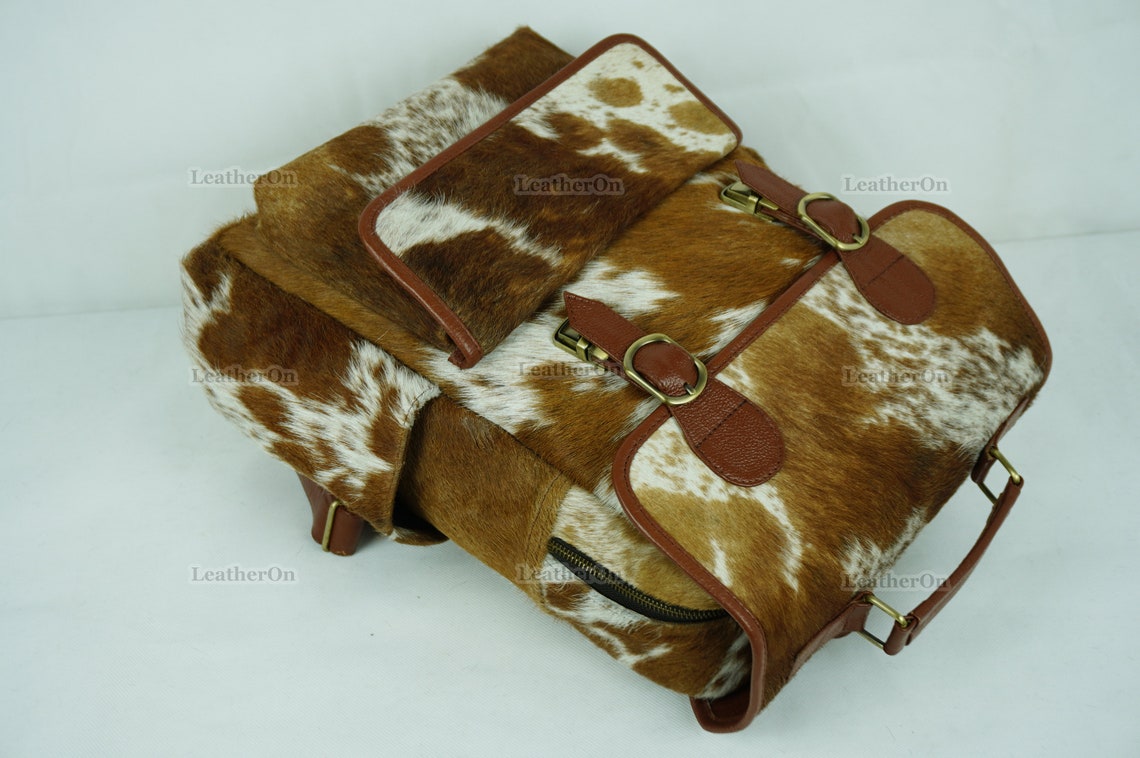 Cowhide Backpack | Real Hair On Cowhide Leather Backpack | Cowhide Diaper Bag | Cowhide School Bag | Cowhide Backpack with Key Lock | BP103