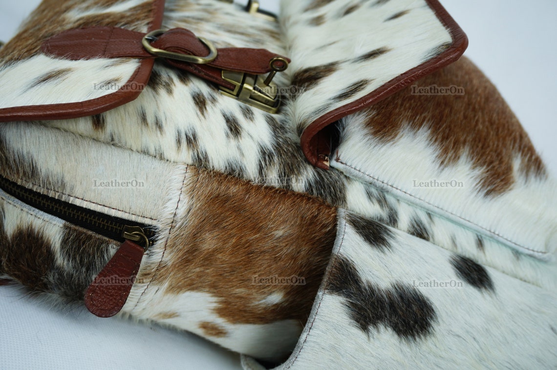 Cowhide Backpack | Real Hair On Cowhide Leather Backpack | Cowhide Diaper Bag | Cowhide School Bag | Cowhide Backpack with Key Lock | BP105