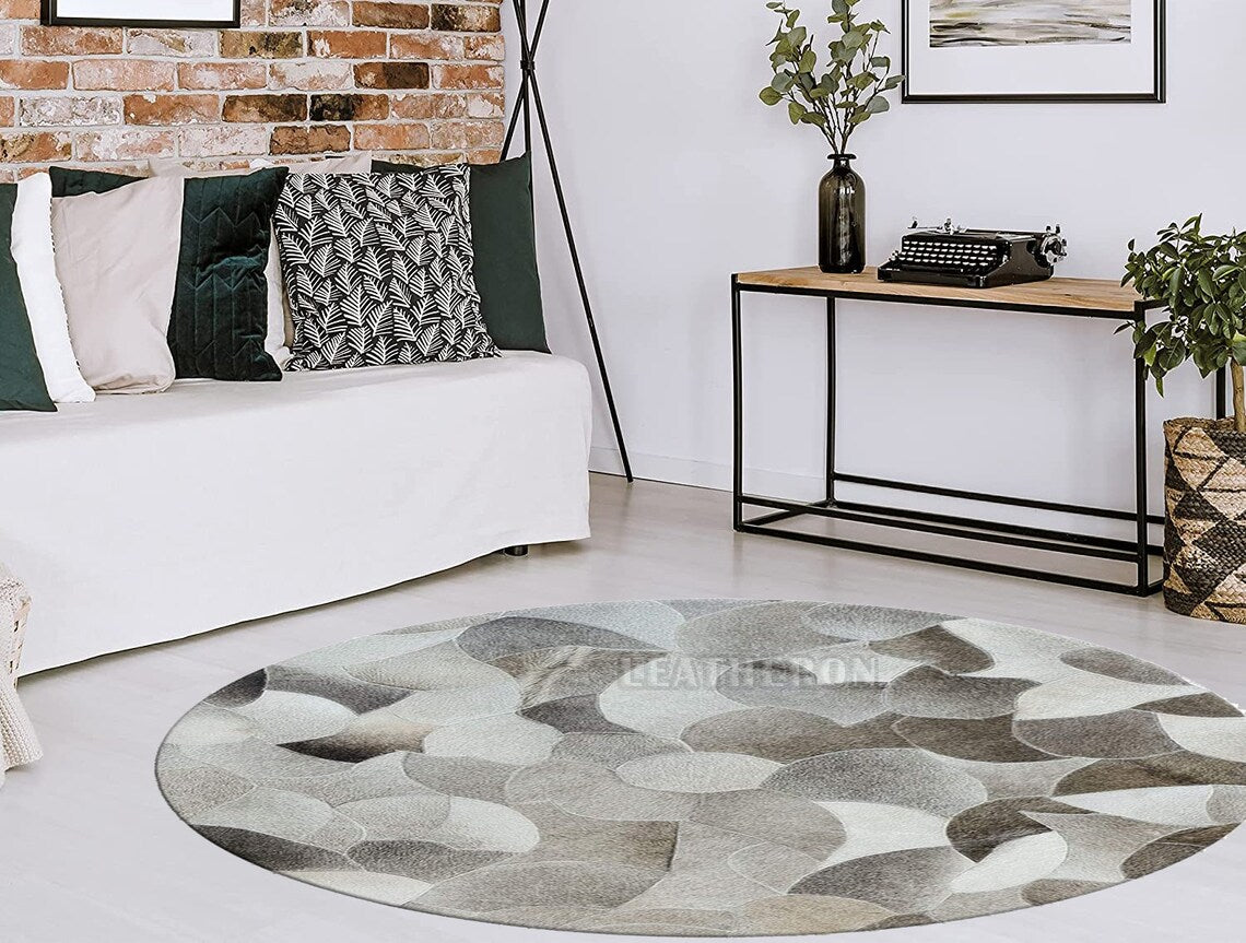 HANDMADE 100% Natural COWHIDE RUG | Patchwork Cowhide Area Rug | Hair on Leather Cowhide Carpet | PR205