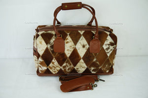 Cowhide Patchwork Duffel Bag | Natural Cowhide Duffel Bag | Hair-On-Leather Travel Bag | Cowhide Luggage Bag | Handmade Duffel Bag | DB93