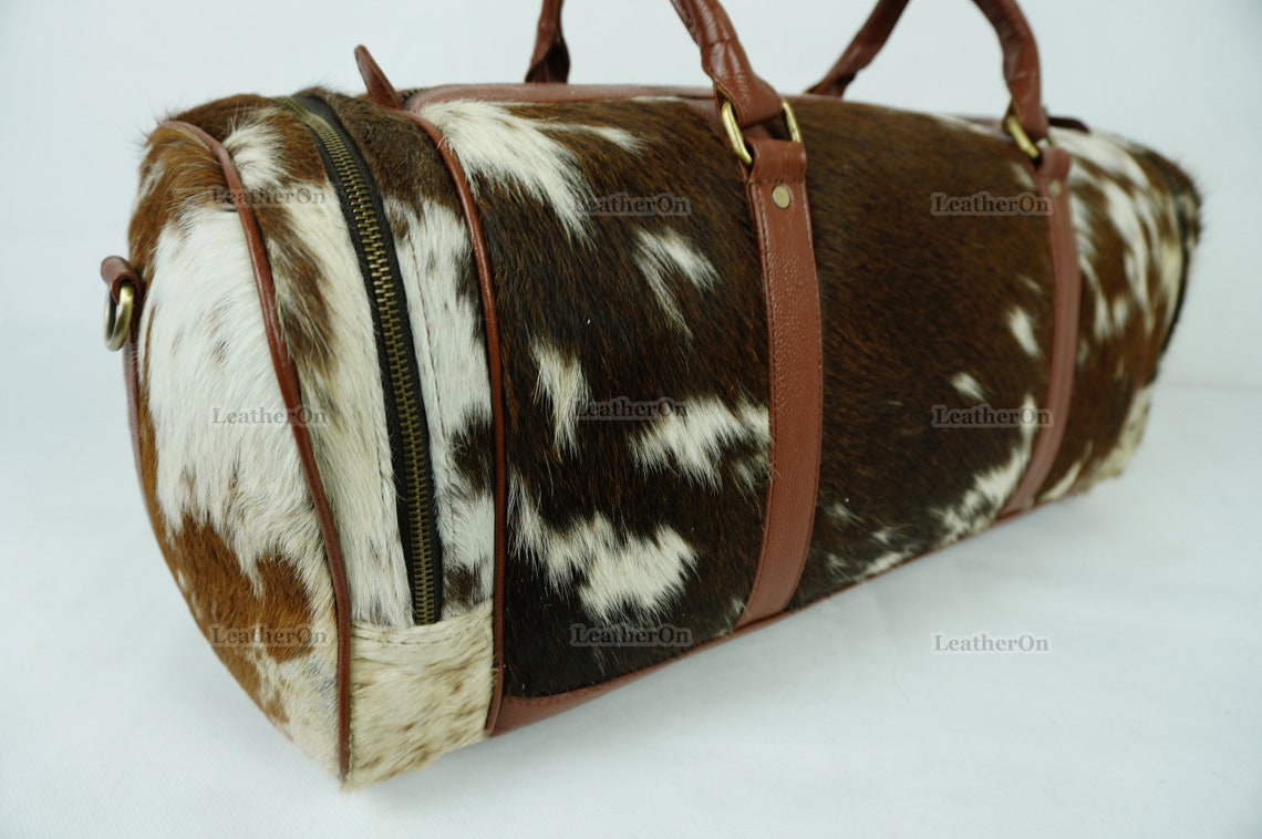 Cowhide Duffel Bag | Natural Cow Skin Duffel Bag | Hair-On-Leather Travel Bag | Cowhide Luggage Bag | Handmade Duffel Bag | DB113