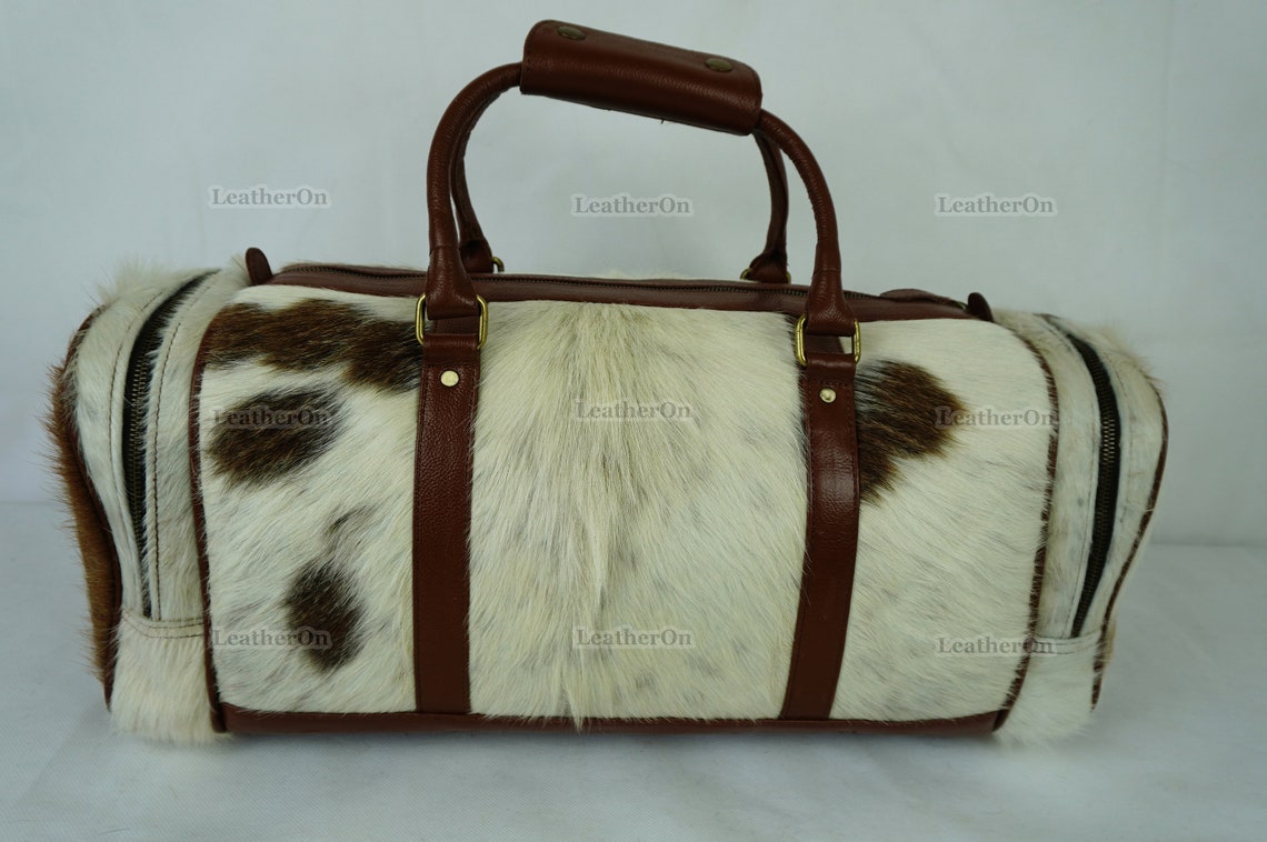Cowhide Duffel Bag | Natural Cow Skin Duffel Bag | Hair-On-Leather Travel Bag | Cowhide Luggage Bag | Handmade Duffel Bag | DB114
