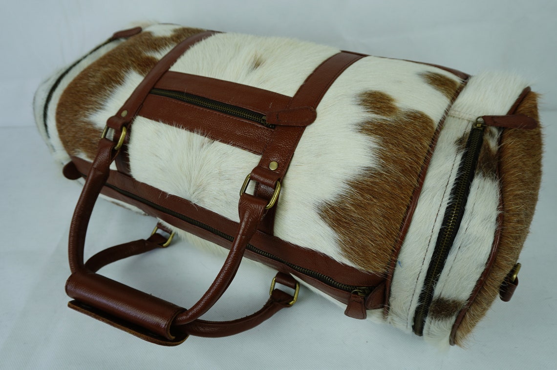Cowhide Duffel Bag | Natural Cow Skin Duffel Bag | Hair-On-Leather Travel Bag | Cowhide Luggage Bag | Handmade Duffel Bag | DB114