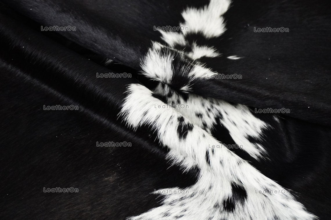 Black White Small (4.5 X 4.9 ft.) Exact As Photo Cowhide Rug | 100% Natural Cowhide Area Rug | Real Hair-on Leather Cowhide Rug | C851