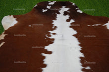 Load image into Gallery viewer, Brown White Small (3.5 X 4 ft.) Exact As Photo Cowhide Rug | 100% Natural Cowhide Area Rug | Real Hair-on Leather Cowhide Rug | C854
