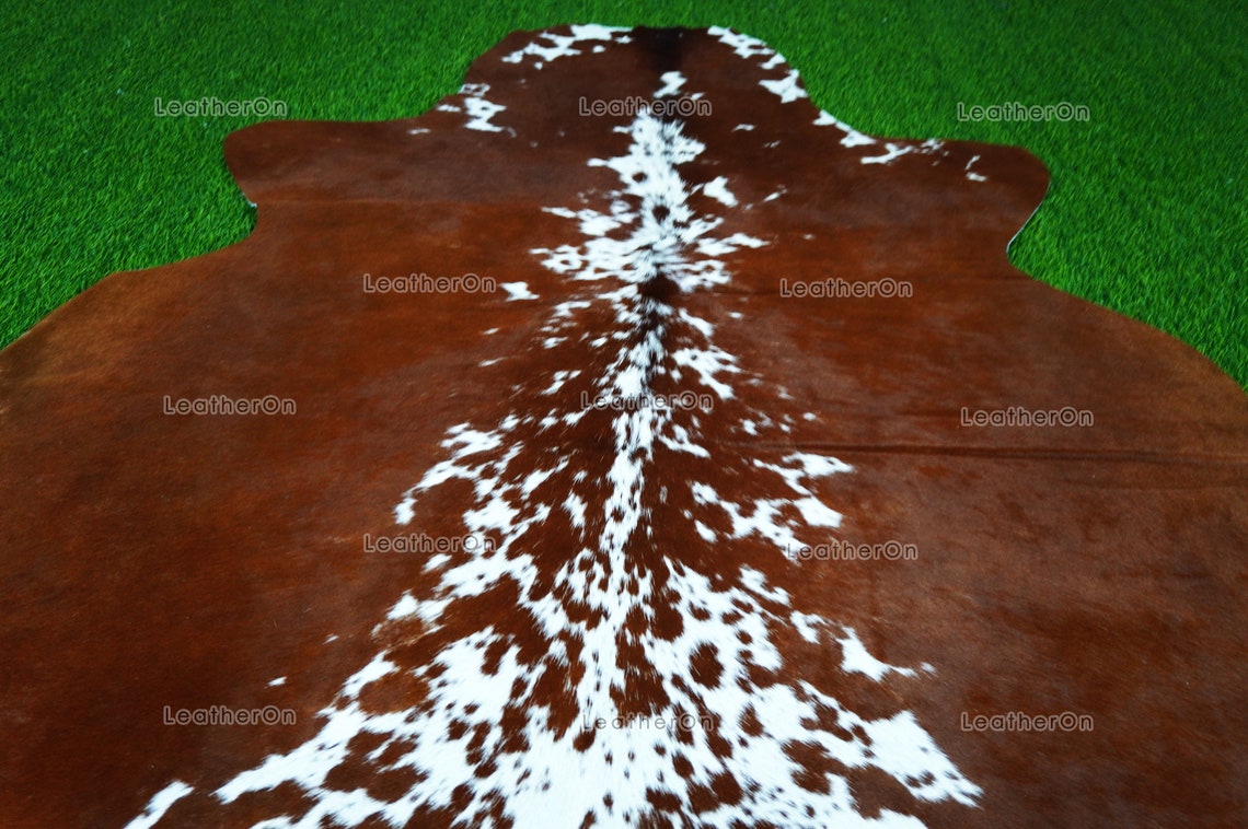 Brown White Large (5.5 X 5.5 ft.) Exact As Photo Cowhide Area RUG | 100% Natural Cowhide Rug | Genuine Hair-on Cowhide Leather Rug | C855