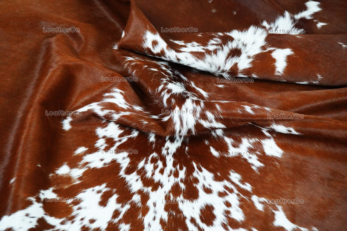 Brown White Large (5.5 X 5.5 ft.) Exact As Photo Cowhide Area RUG | 100% Natural Cowhide Rug | Genuine Hair-on Cowhide Leather Rug | C855