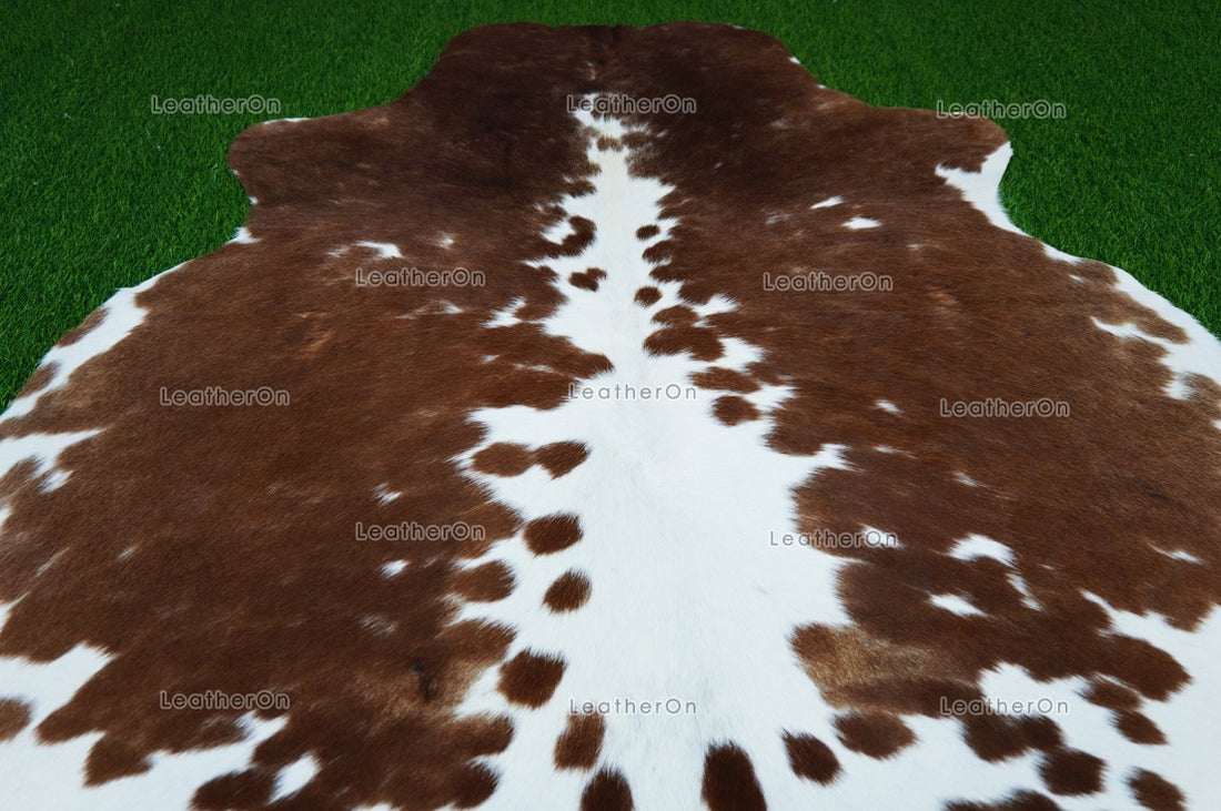 Brown White Cowhide (5 X 5 ft.) Medium Size Exact As Photo Cowhide RUG | 100% Natural Cowhide Rug | Real Hair-on Cowhide Leather Rug | C858