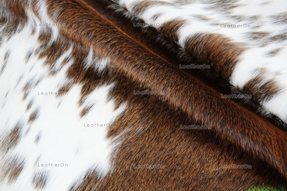Tricolor Cowhide (5 X 5 ft.) Medium Size Exact As Photo Cowhide RUG | 100% Natural Cowhide Rug | Real Hair-on Cowhide Leather Rug | C862