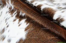 Load image into Gallery viewer, Tricolor Cowhide (5 X 5 ft.) Medium Size Exact As Photo Cowhide RUG | 100% Natural Cowhide Rug | Real Hair-on Cowhide Leather Rug | C862
