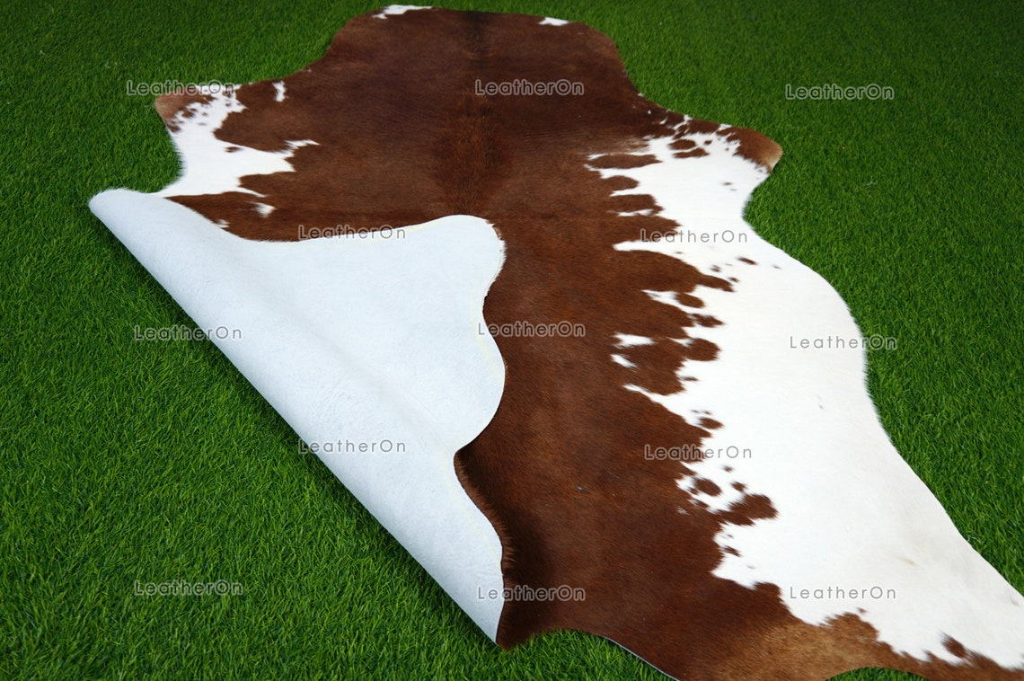Brown White Small (5 X 4 ft.) Exact As Photo Cowhide Rug | 100% Natural Cowhide Area Rug | Real Hair-on Leather Cowhide Rug | C863
