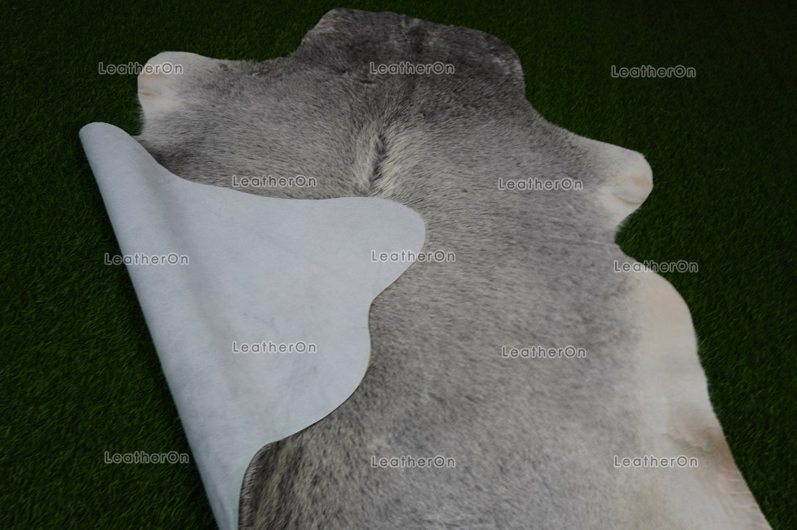 Gray White Small (4.5 X 4.5 ft.) Exact As Photo Cowhide Rug | 100% Natural Cowhide Area Rug | Real Hair-on Leather Cowhide Rug | C867