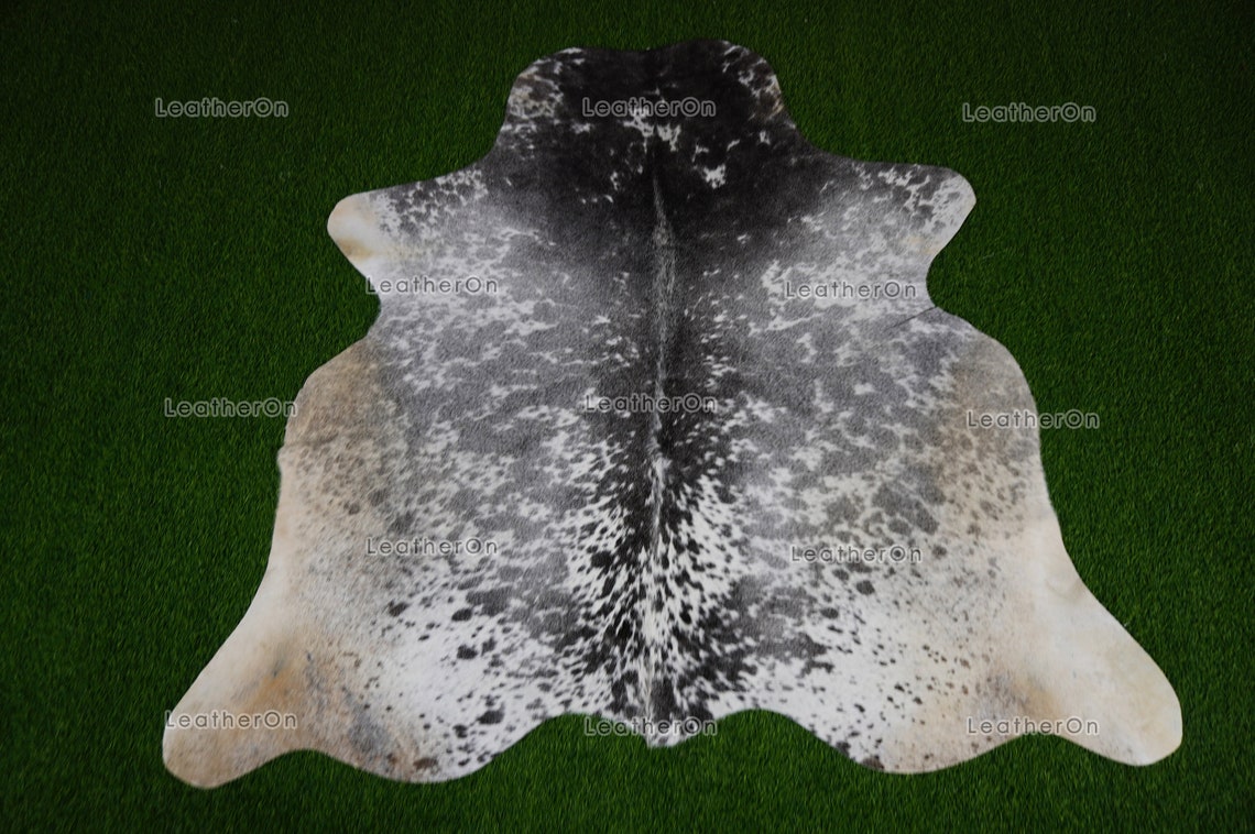 Gray White Cowhide (5 X 5 ft.) Medium Size Exact As Photo Cowhide RUG | 100% Natural Cowhide Rug | Real Hair-on Cowhide Leather Rug | C868