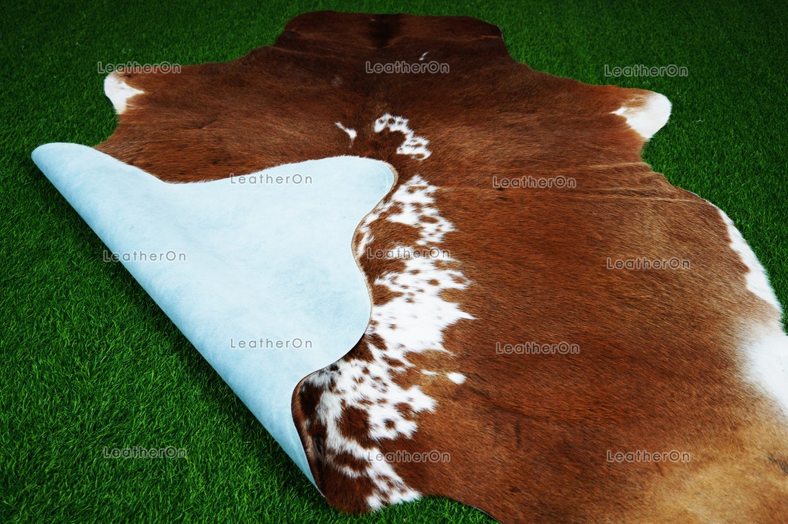 Brown White Cowhide (5 X 5 ft.) Medium Size Exact As Photo Cowhide RUG | 100% Natural Cowhide Rug | Real Hair-on Cowhide Leather Rug | C869