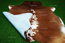 Load image into Gallery viewer, Brown White Cowhide (5 X 5 ft.) Medium Size Exact As Photo Cowhide RUG | 100% Natural Cowhide Rug | Real Hair-on Cowhide Leather Rug | C869
