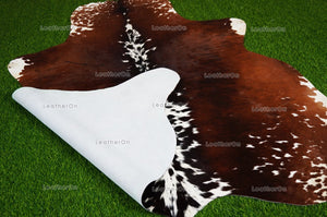 Tricolor Cowhide (5 X 5 ft.) Medium Size Exact As Photo Cowhide RUG | 100% Natural Cowhide Rug | Real Hair-on Cowhide Leather Rug | C870
