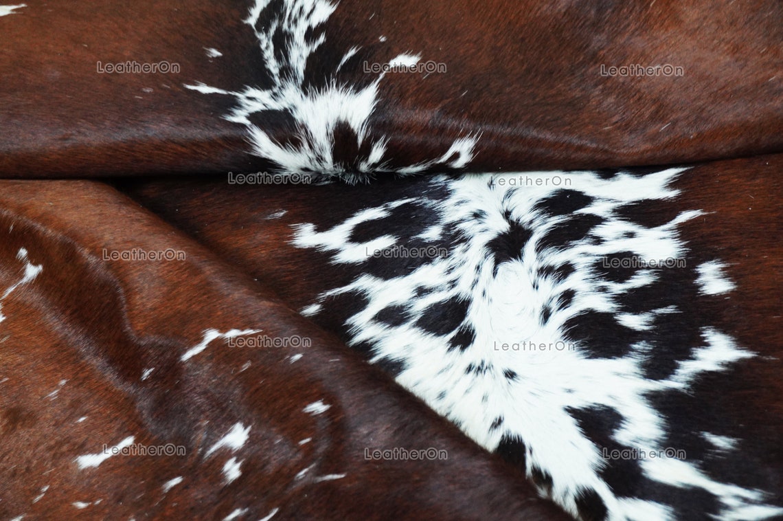 Tricolor Cowhide (5 X 5 ft.) Medium Size Exact As Photo Cowhide RUG | 100% Natural Cowhide Rug | Real Hair-on Cowhide Leather Rug | C870