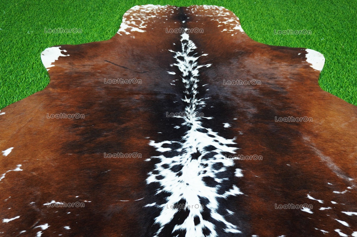Tricolor Cowhide (5 X 5 ft.) Medium Size Exact As Photo Cowhide RUG | 100% Natural Cowhide Rug | Real Hair-on Cowhide Leather Rug | C870
