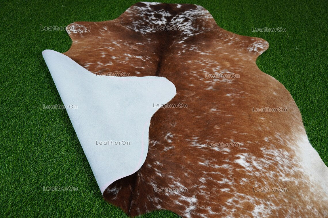 Tricolor Small (4.6 X 4.6 ft.) Exact As Photo Cowhide Rug | 100% Natural Cowhide Area Rug | Real Hair-on Leather Cowhide Rug | C872