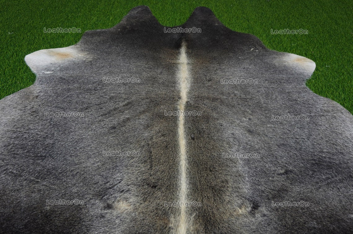 Gray White Cowhide (5 X 4.9 ft.) Medium Size Exact As Photo Cowhide RUG | 100% Natural Cowhide Rug | Real Hair-on Cowhide Leather Rug | C874
