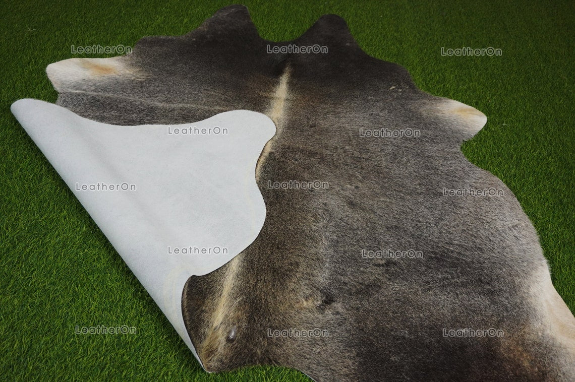 Gray White Cowhide (5 X 4.9 ft.) Medium Size Exact As Photo Cowhide RUG | 100% Natural Cowhide Rug | Real Hair-on Cowhide Leather Rug | C874