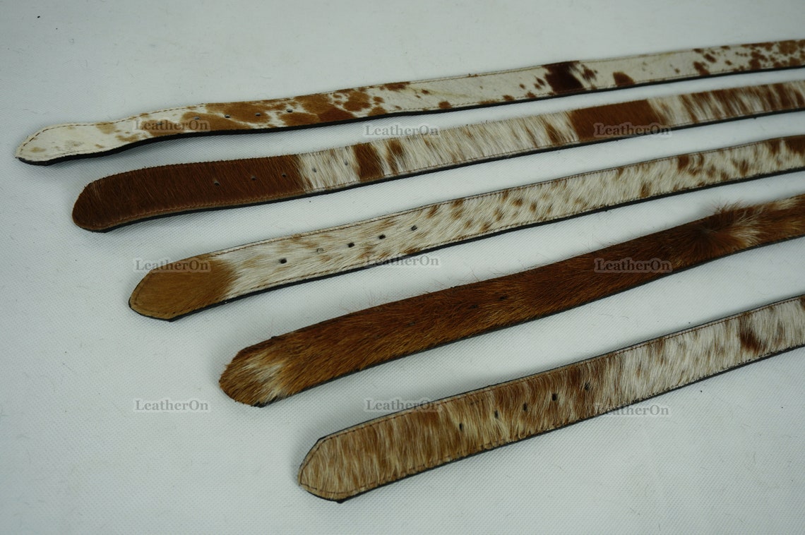 Genuine COWHIDE BELTS with Full Grain Leather Backside | Unisex 100% Natural Cow hide Belts | REAL Hair on Leather Belts | BLT16