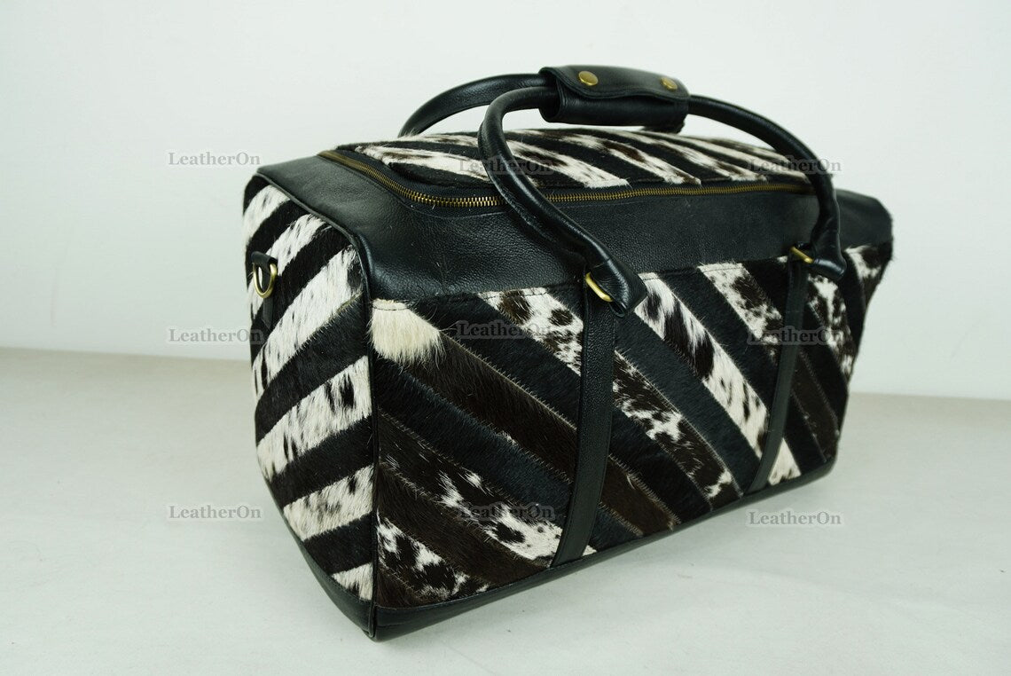 Large Duffel Bag!! Cowhide Patchwork Duffel Bag | Hair-On-Leather Travel Bag | Cow Skin Luggage Bag | Handmade Cowhide Duffel Bag | DB101