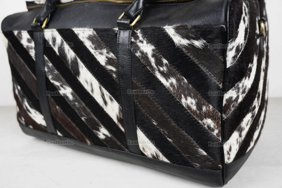Large Duffel Bag!! Cowhide Patchwork Duffel Bag | Hair-On-Leather Travel Bag | Cow Skin Luggage Bag | Handmade Cowhide Duffel Bag | DB101