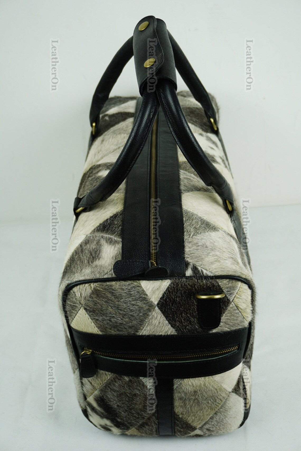Cowhide Patchwork Duffel Bag | Natural Cowhide Duffel Bag | Hair-On-Leather Travel Bag | Cowhide Luggage Bag | Handmade Duffel Bag | DB91