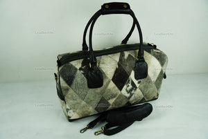 Cowhide Patchwork Duffel Bag | Natural Cowhide Duffel Bag | Hair-On-Leather Travel Bag | Cowhide Luggage Bag | Handmade Duffel Bag | DB91