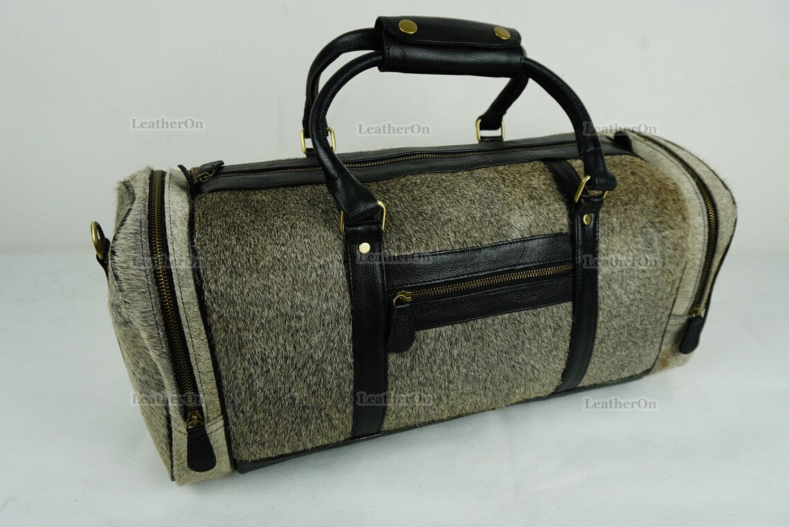 Cowhide Duffel Bag | Natural Cow Skin Duffel Bag | Hair-On-Leather Travel Bag | Cowhide Luggage Bag | Handmade Duffel Bag | DB111