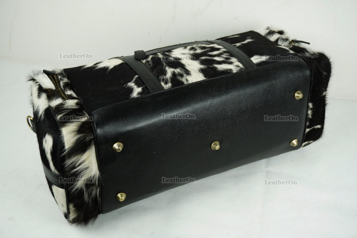 Cowhide Duffel Bag | Natural Cow Skin Duffel Bag | Hair-On-Leather Travel Bag | Cowhide Luggage Bag | Handmade Duffel Bag | DB112