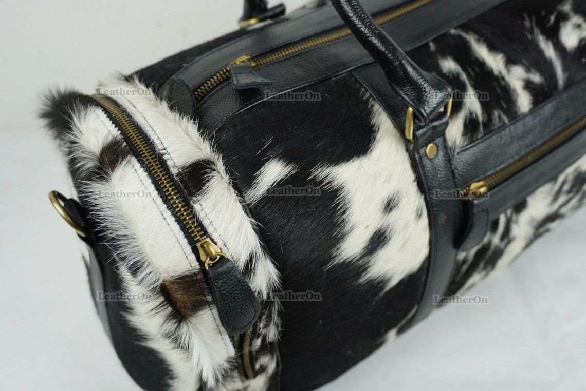 Cowhide Duffel Bag | Natural Cow Skin Duffel Bag | Hair-On-Leather Travel Bag | Cowhide Luggage Bag | Handmade Duffel Bag | DB112