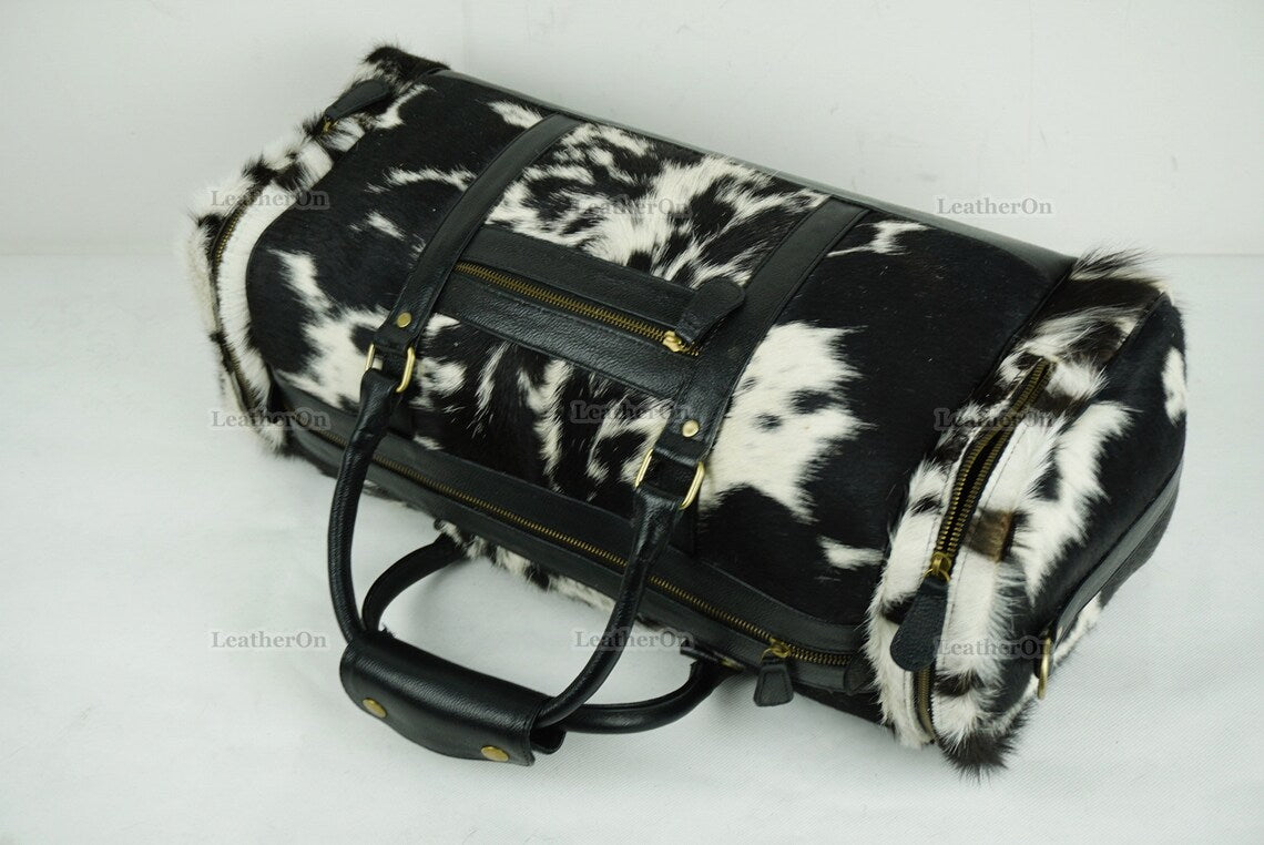 Cowhide Duffel Bag | Natural Cow Skin Duffel Bag | Hair-On-Leather Travel Bag | Cowhide Luggage Bag | Handmade Duffel Bag | DB112