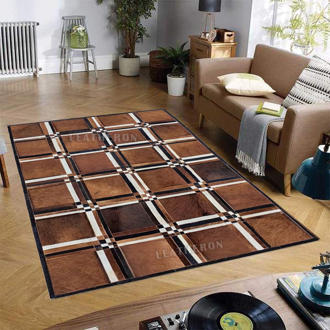 HANDMADE 100% Natural COWHIDE RUG | Patchwork Cowhide Area Rug | Real Cowhide Hallway Runner | Hair on Leather Cowhide Carpet | PR197