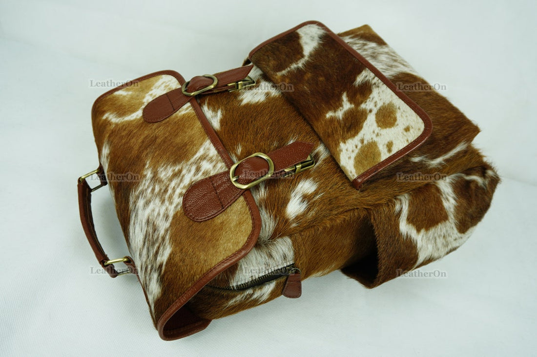 Cowhide Backpack | Real Hair On Cowhide Leather Backpack | Cowhide Diaper Bag | Cowhide School Bag | Cowhide Backpack with Key Lock | BP103