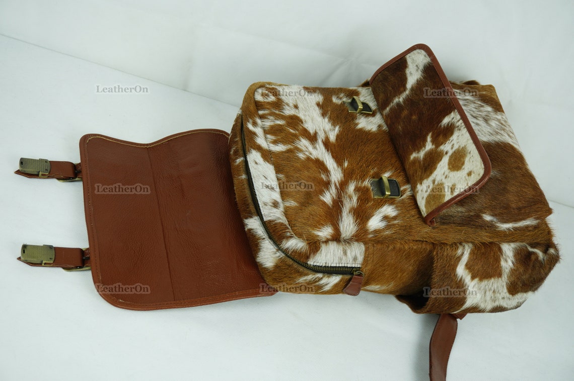 Cowhide Backpack | Real Hair On Cowhide Leather Backpack | Cowhide Diaper Bag | Cowhide School Bag | Cowhide Backpack with Key Lock | BP103